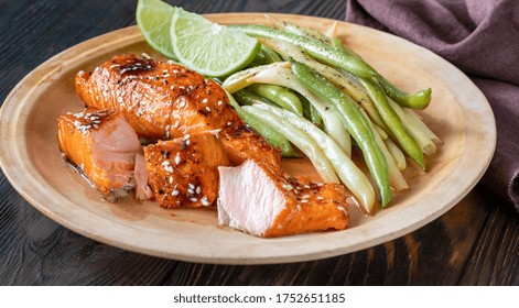 Teriyaki Salmon With Spicy Green And Yellow Beans