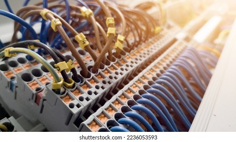 

Terminal of control. Control panel assembly with wire and terminal box.wiring circuit control.
