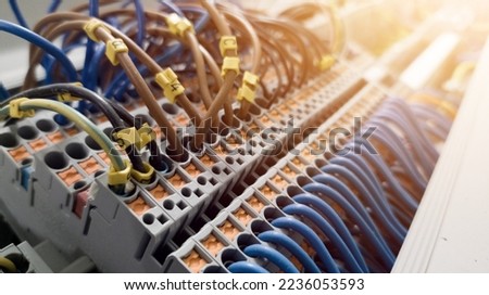 

Terminal of control. Control panel assembly with wire and terminal box.wiring circuit control.