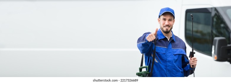 Termite Pest Control Worker Man Near Truck