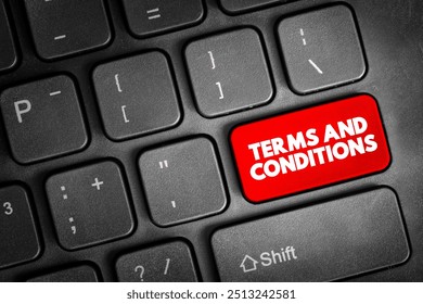 Terms And Conditions text button on keyboard, concept background