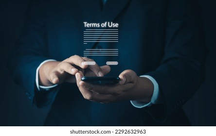 Terms of use business concept. Businessman Sign Terms of use and reading  terms and conditions of website or service before clicking button accept or decline, online banking check budget planning.
