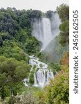 Terni, Italy - April 26, 2024: Cascata delle Marmore (Marmore Falls), the largest man-made waterfall in the world (165 meters - 541 feet).