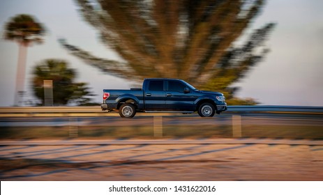 Terra Ceia, Florida / USA - February 01 2017: Pickup Truck Passing By On A Highway