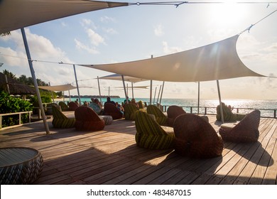 Terrace Bar Overlooking The Blue Sea In The Maldives