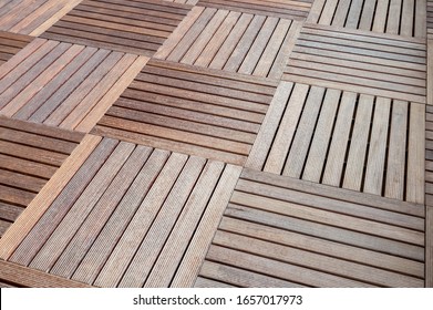 Terrace Floor Made Of Brown Wooden Tiles As A Background Or Texture