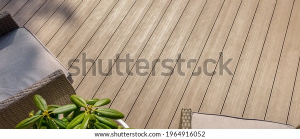 terrace with\
wpc decking boards. banner copy\
space