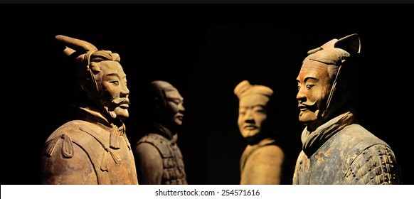 The Terracotta Army of Xian in China, 2014 December 12 (focus on foreground, background blurred)