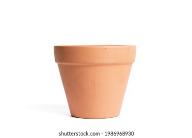 Terracotta Pot With Porous Soil Mixture In Isolated White Background. 