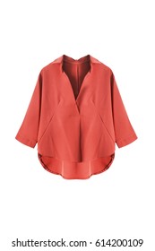 Terracotta Silk Oversize Blouse On White Background