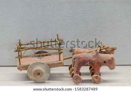 Terracotta Toys, Tops, Cart of Indus Valley Civilisation found by Archaeological Survey of India at Lothal, Gujarat Stock photo © 