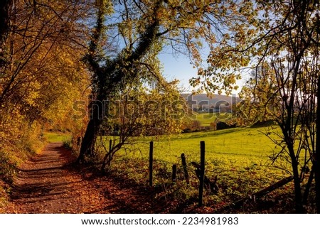 The terrain hilly countryside in the Zuid-Limburg of Netherlands, Landscape view with nature path and small houses in Autumn, Gulpen-Wittem is a villages in the Dutch province of Limburg, Netherlands.