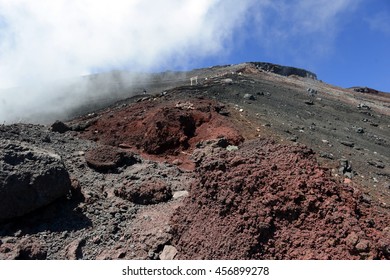 Terrain On Climbing Route On Mount Fuji, A Symmetrical Volcano And Tallest Peak In Japan Which Is One Of The Most Popular Mountains In The World To Climb