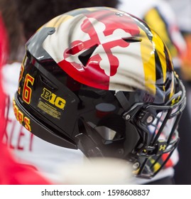 Terrapins Football Helmet  - NCAA Division 1 Football University Of Maryland Terrapins  Vs. Ohio State Buckeyes On November 11th 2019 At The Ohio State Stadium In Columbus, Ohio USA