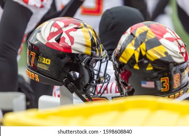 Terrapins Football Helmet  - NCAA Division 1 Football University Of Maryland Terrapins  Vs. Ohio State Buckeyes On November 11th 2019 At The Ohio State Stadium In Columbus, Ohio USA