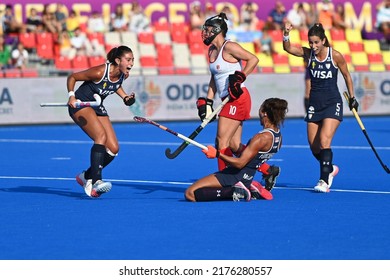 Terrassa, Spain. 2022 July 7 . Argentine Team Celebrating A Goal In The Argentina Vs. Canada Field Hockey Match At The FIH Hockey Womens World Cup 2022 World Championship.