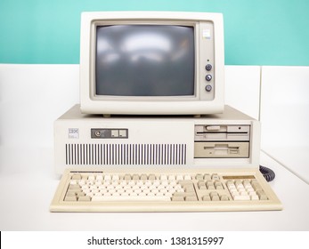 TERRASSA, SPAIN-MARCH 19, 2019: IBM Personal Computer AT In The National Museum Of Science And Technology Of Catalonia