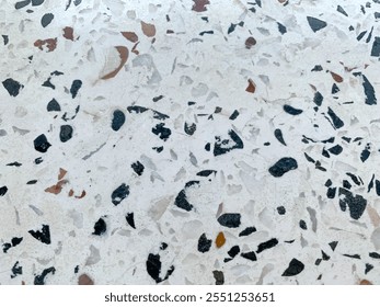 
Terrazo mosaic ceramic tile pattern, marble stone texture. Black, brown and grey terazzo ceramic background. Vector blend of marble, granite and glass chips, speckled surface, terrazo table. - Powered by Shutterstock