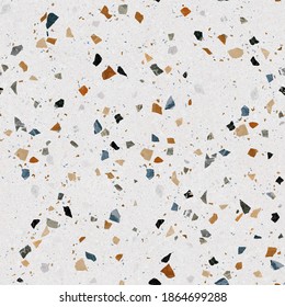 Terrazzo marble flooring seamless texture. Natural stones, granite, marble, quartz, limestone, concrete. Beige background with colored chips. - Shutterstock ID 1864699288