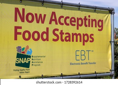 Terre Haute - Circa May 2020: SNAP And EBT Accepted Here Sign. SNAP And Food Stamps Provide Nutrition Benefits To Supplement The Budgets Of Disadvantaged Families.