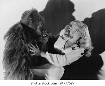 Terrified Woman Being Attacked By Gorilla