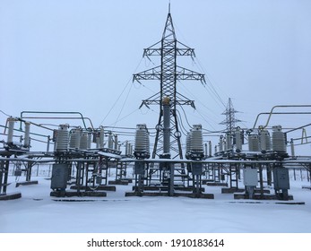 territory, high-voltage electrical substation, various electrical equipment for transmitting electricity to houses.