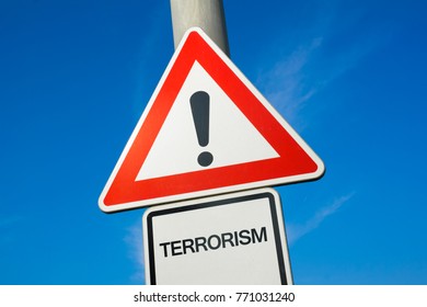 Terrorism - Exclamation Mark To Alert, Warn Caution - Danger And Threat Of Terror And Terrorist Attack And Assault Made By Radicals And Extremist. Alert And Warning Because Lack Of Security