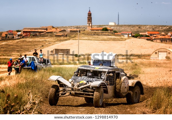 TERUEL, SPAIN - JUL 21 :\
French driver Michel Dupiech and his codriver Ludovic Maurice in a\
Sans Original race in the XXXV Baja Spain, on Jul 21, 2018 in\
Teruel, Spain.