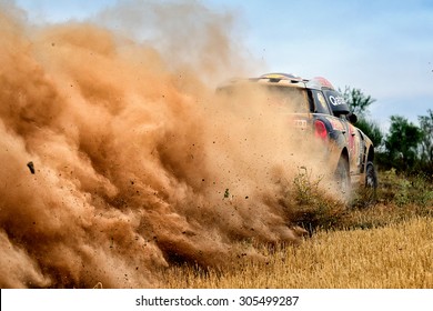 TERUEL, SPAIN - JUL 25 : Qatari Driver Nasser Al Attiyah And His Codriver Mathieu Baumel In A  Race In The XXXII Baja Spain, On Jul 25, 2015 In Teruel, Spain.