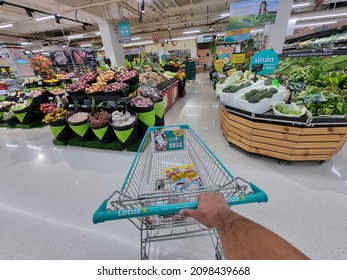 Tesco Lotus,THAILAND- December 29, 2021 : Tesco Lotus is the world's second largest retailer. Assorted organic vegetables arranged in shelves for sale at Tesco supermaket.