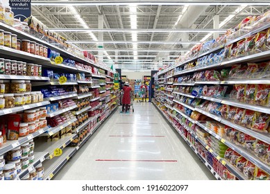 Tesco Lotus,THAILAND- February 3, 2021 : Consumer products are placed on the shelves, Single supermarket that has everything, Thailand's leading department store.