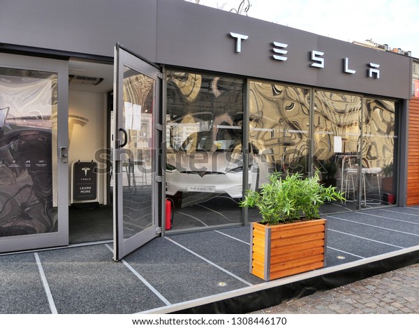 Tesla motor company electric car showroom Turin\
Italy February 9 2019