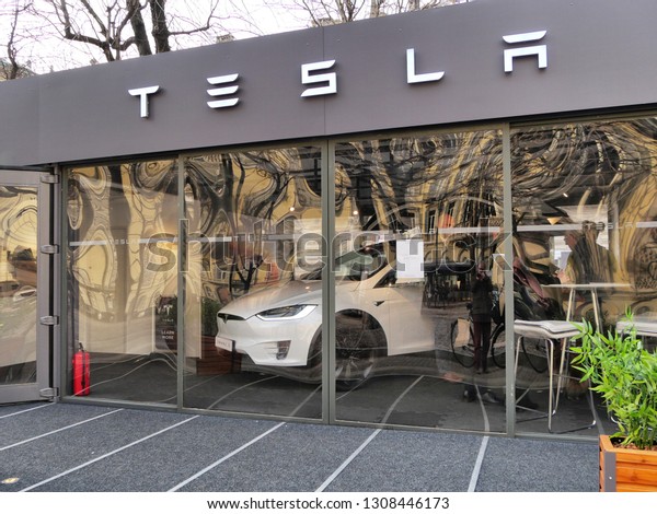 Tesla motor company electric car showroom Turin\
Italy February 9 2019