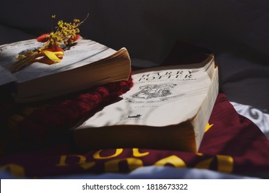 Teslic, Bosnia And Herzegovina, August 19, 2019: Harry Potter Books And T-shirt