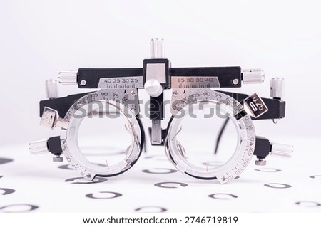 A test frame for checking the patient's eyesight at the ophthalmologist's desk
