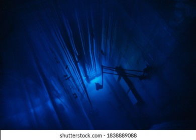 Test Nuclear Reactor Core Powered Blue Glow Water, Caused By Cherenkov Radiation.