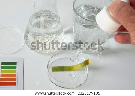 test strip with water sample, water PH testing