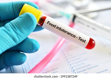 Test Tube With Blood Sample For Food Intolerance Test