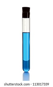 Test tube with blue liquid isolated over white background - With Clipping Path