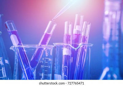 Test Tubes Closeup, Science Laboratory Research And Development Concept