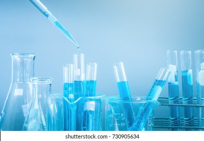 Test Tubes Closeup, Science Laboratory Research And Development Concept