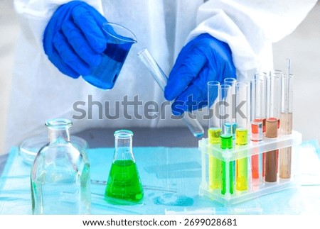 Test tubes and reagents to the lab. Selective focus. medicine.