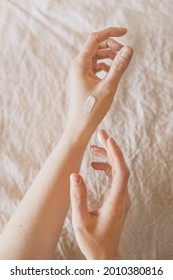 Testing Beauty Cream Product On The Back Of The Hand