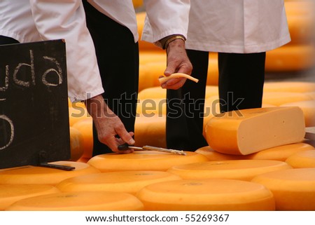 Testing cheese at traditional cheese market, Alkmaar Stock photo © 
