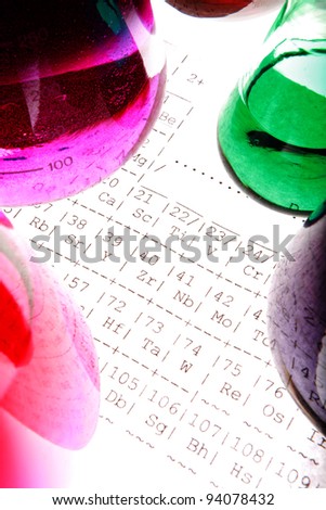 testtubes and beaker on a peroidic table