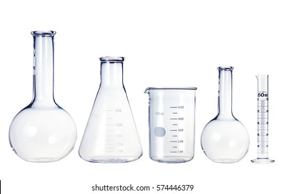 Test-tubes isolated on white. Laboratory glassware - Shutterstock ID 574446379
