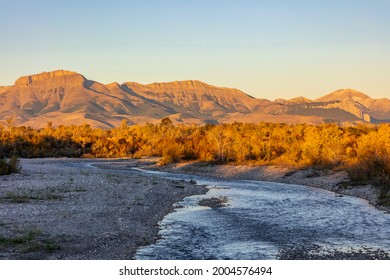 The Teton River With Ear Mountain In Autumn At Sunrise Near Choteau, Montana, USA