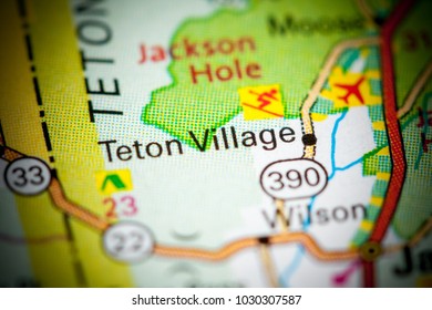 Teton Village. Wyoming. USA On A Map.