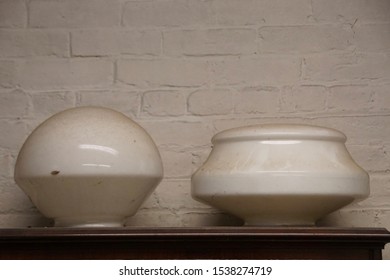 Tewksbury, MA/USA- October 12, 2019: A Horizontal Image Of Vintage Light Fixtures In Storage In The Basement Of The Former Tewksbury State Hospital.       