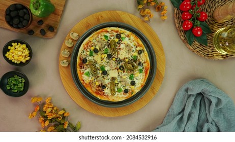 Tex Mex Pizza With Wooden Board